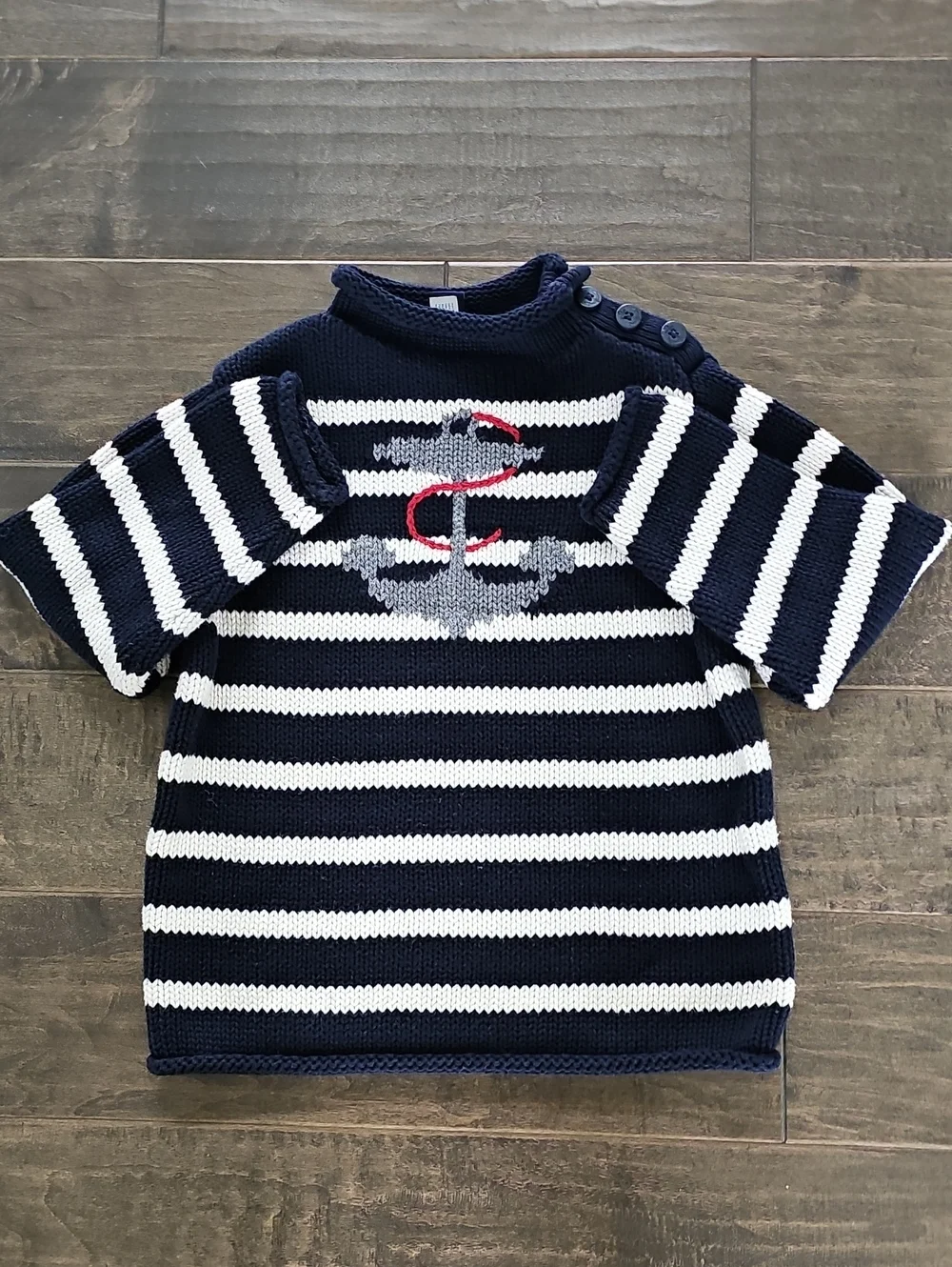 GAP Navy & Cream Striped Anchor Sailor Knit Sweater - 4T